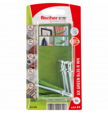 Дюбель универсальный fischer UX R WH Green K NV с Г-образным шурупом ЭКО, 6x35/4.5x53 мм