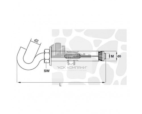 Анкерный болт с крюком AB-KR распорный ЖЦ, M8 10x60 мм