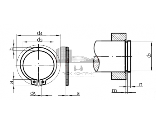 Кольцо стопорное наружное DIN 471 для вала оксидированная сталь, D17