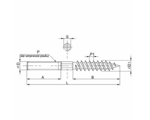 Шуруп-Шпилька S-SH SA сантехническая с TORX шлицем ОЦ, M10x120 Шуруп-Шпилька S-SH SA сантехническая с TORX шлицем ОЦ, M10x120