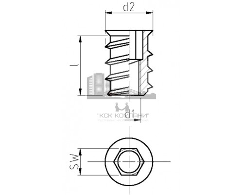 Футорка мебельная с резьбой ART 2163 шестигранный шлиц ОЦ, M6x12x12 мм