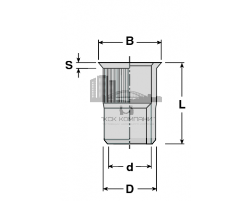 Заклепка-гайка цилиндрическая ZG-CUB ЖЦ с уменьшенным бортиком и насечками, M4x0.7x11.6 (0.3-2.5)