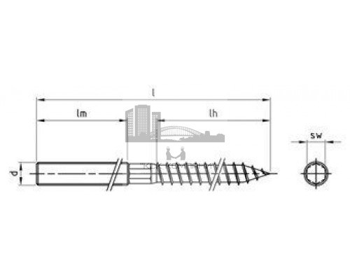 Art. 9082 A4 M 8X120 Винт-шуруп нержавеющий с поперечной плоскостью