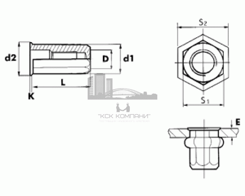 ZG-SCB M10x1,5x21,0 (1,0-3,5) Заклепка-гайка шестигранная с цилиндрическим бортиком, артикул М65701