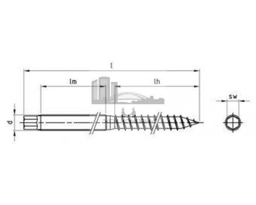 Art. 9082 A2 M 12X200 A/F 9 Винт-шуруп нержавеющий с шестигранным наконечником