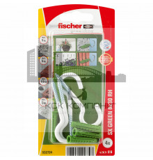 Распорный дюбель fischer SX RH N Green K NV с кромкой и шурупом-крючок ЭКО, 6x30/4x65 мм