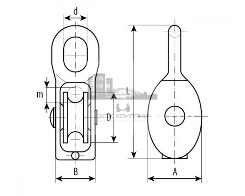 Блок одинарный для троса BOPD с пластиковым роликом ОЦ, 25 (1)