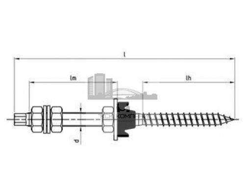 Art. 9082 A2 M 8X180 Винт-шуруп нержавеющий по DIN 125 + DIN 9021 + DIN934 с прокладкой EPDM