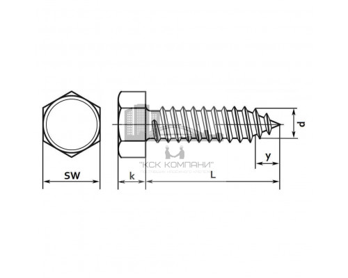 Саморез с шестигранной головкой DIN 7976 C A2 острым концом, 4.2x25 мм