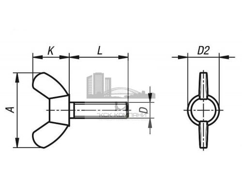Винт барашковый DIN 316 с прямоугольными лепестками американской формы ОЦ, M10x16 мм