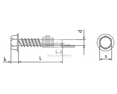 Саморез Кровля-Металл S5 с удлиненным сверлом и EPDM-шайбой ОЦ, 6.3x25 мм