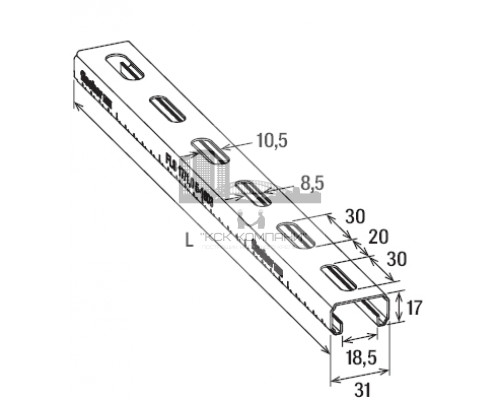 Профиль монтажный fischer FLS С-образный для легких нагрузок ОЦ, 17x31x1x3000 мм