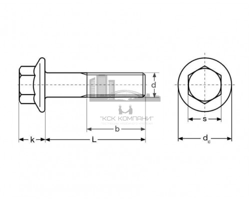 Болт шестигранный с фланцем DIN 6921 5.8 и неполной резьбой ОЦ, M10x16 мм