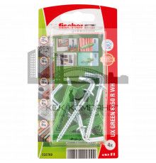 Дюбель универсальный fischer UX R WH Green K NV с Г-образным шурупом ЭКО, 8x50/5x70 мм