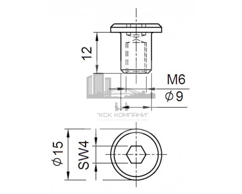 Гайка Эриксона плоская 563 С3 с внутренним шестигранником бронза, M6 (D9xD15xL12)