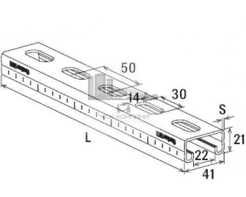 Профиль монтажный fischer FUS 21 для высоких нагрузок, 21/2-6000 мм