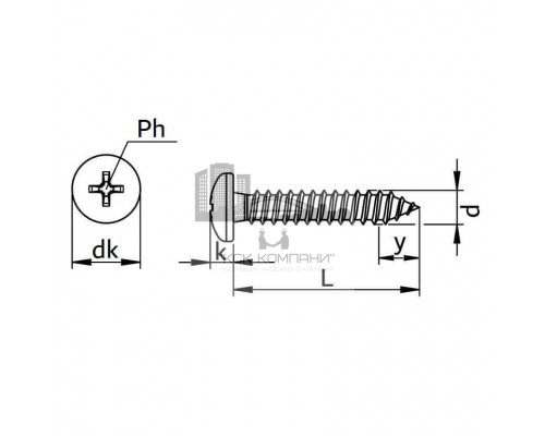 Винт самонарезающий DIN 7981 A2 полукруглый с острым концом шлиц PH, 5.5x13 мм