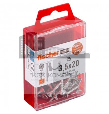 Комплект саморезов fischer FPF-SZ A2F с потайной головкой и полной резьбой шлиц PZ, 3.5x20 мм (25 шт.)