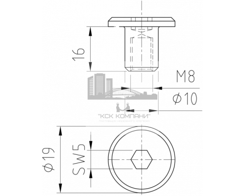 Гайка Эриксона ART 7244 с цилиндрической головкой и шестигранным углублением SW5 ОЦ, М8х16