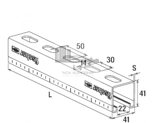Профиль монтажный fischer FUS 41 для высоких нагрузок, 41/1.5-3000 мм