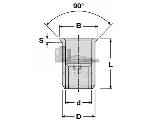Заклепка-гайка цилиндрическая ZG-CPB ЖЦ с потайным бортиком и насечками, M6x1x15 (0.7-3.5)