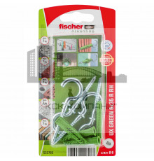 Дюбель универсальный fischer UX R RH Green K NV с шурупом-полукольцо ЭКО, 6x35/4.5x67 мм