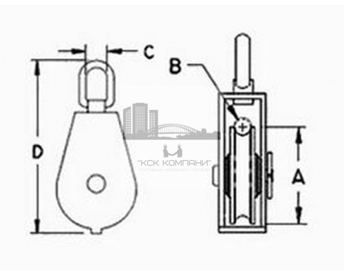 Блок одинарный для троса BOMDV с диском и вертлюгом ОЦ, 50 (2)