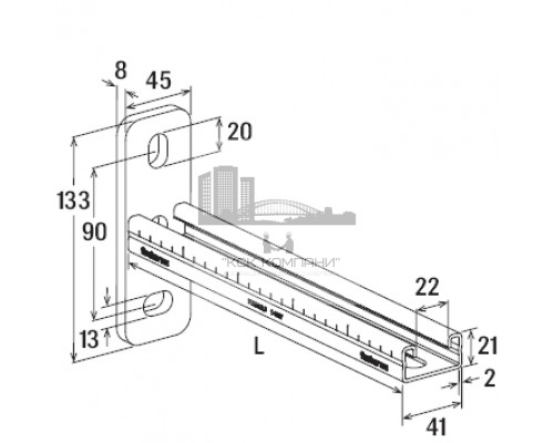 Консоль с опорной пластиной fischer FCA 21 для системы FUS, 21x41x2x450 мм