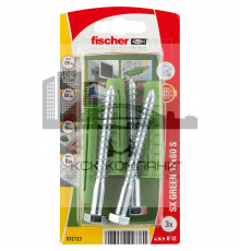 Распорный дюбель fischer SX S Green K NV с кромкой и шестигранным шурупом ЭКО, 12x60/8x80 мм