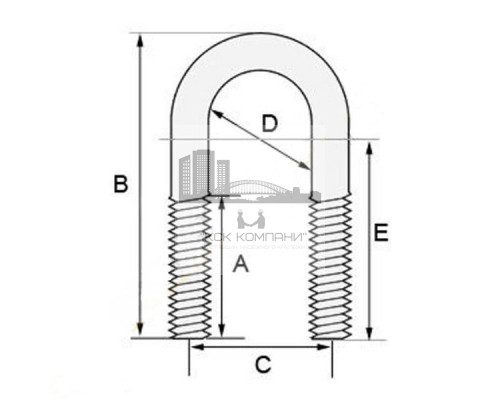 Хомут-скоба U-образная DIN 3570 тип А без гаек для крепления труб ОЦ, M10x66-76 (2 1/2)