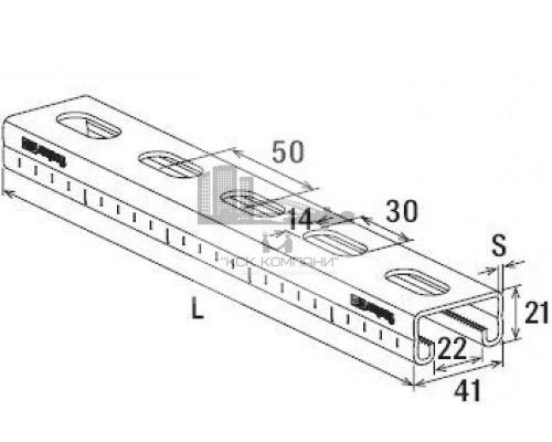 Профиль монтажный fischer FUS HDG для высоких нагрузок гоц. сталь, 21x41x1.5x3000 мм