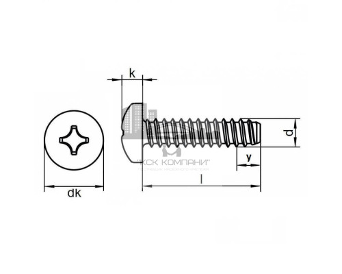 Саморез с тупым концом DIN 7981 F и полукруглой головкой шлиц Phillips, 4.2x22 мм