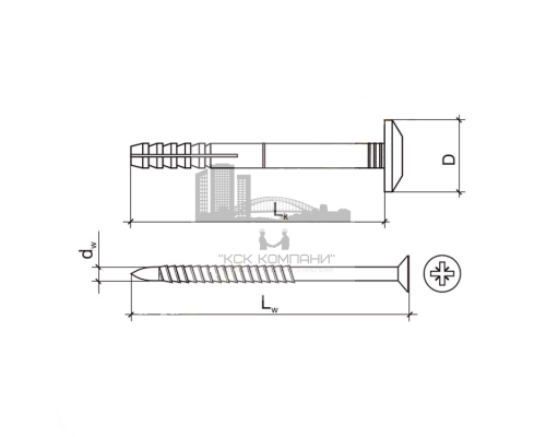 Дюбель-гвоздь DY-GB с грибовидным бортиком и металлополимерным гвоздем, 6x40 мм