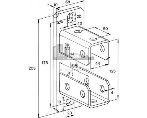 Фланец седельный fischer SF L 124 FVZ продольный гоц. сталь, 44x95x205x4 мм