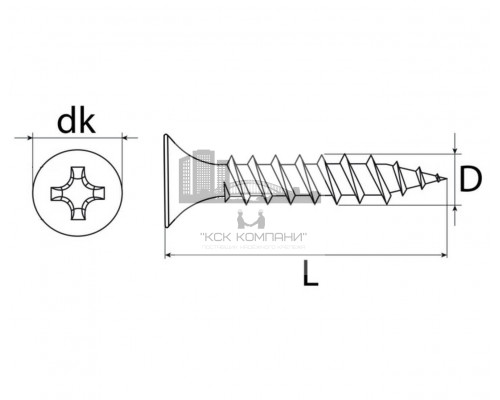 Саморез гипсокартон-дерево GKL KR крупная резьба ОЦ, 3.5x45 мм